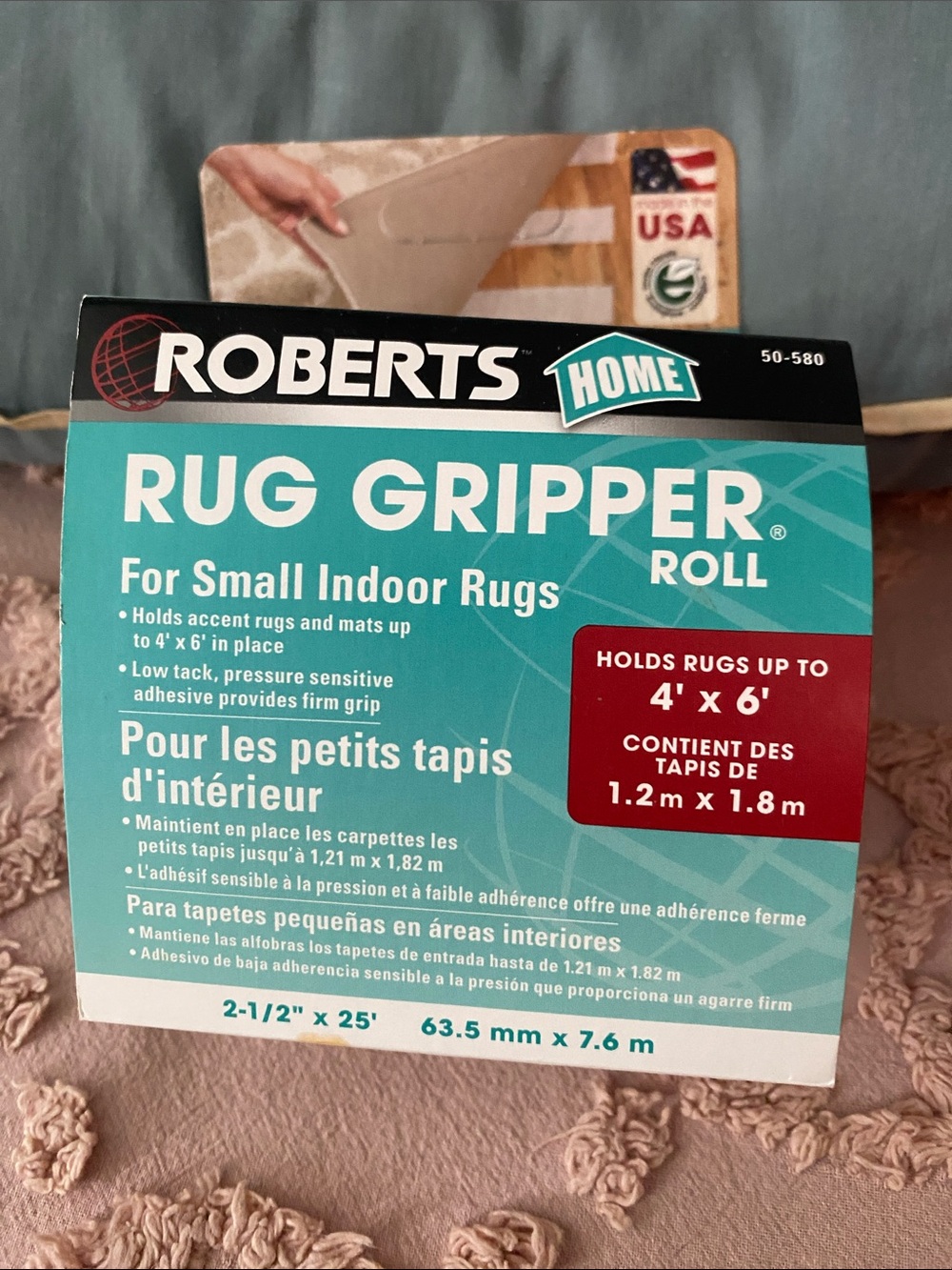 Teal Rug Gripper Roll for Small Indoor Rugs